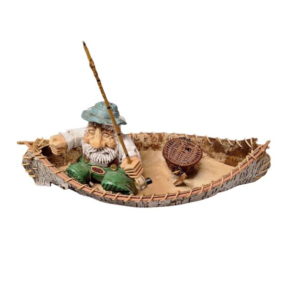 Birch Bark Canoe Fly Fishing David Frykman Figure Basket Fishing Pole Handmade - Picture 6 of 10